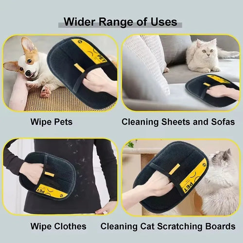 Pet Cats Hair Remover Gloves Electrostatic for Dogs Reusable Washable Grooming Glove with 2-In-1 Lint Roller Brush