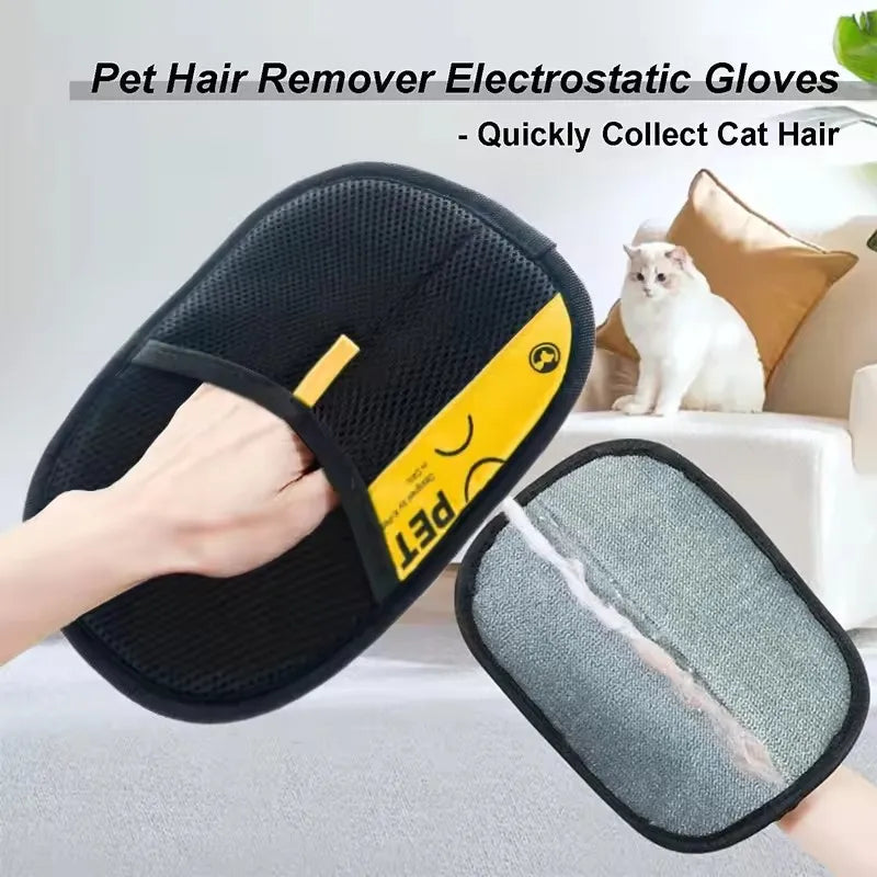 Pet Cats Hair Remover Gloves Electrostatic for Dogs Reusable Washable Grooming Glove with 2-In-1 Lint Roller Brush
